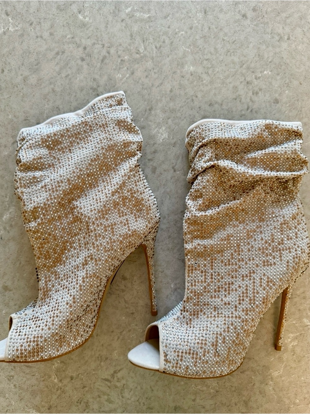 INC International Concepts Gold Crystal Peep-Toe Stiletto Booties